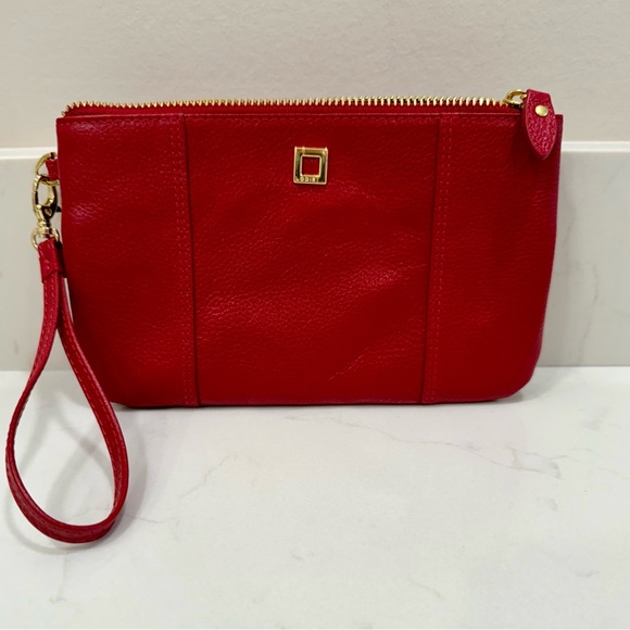 LODIS Olivia Red Italian Leather Zip Closure Wristlet With Credit Card Wallet - Picture 1 of 6